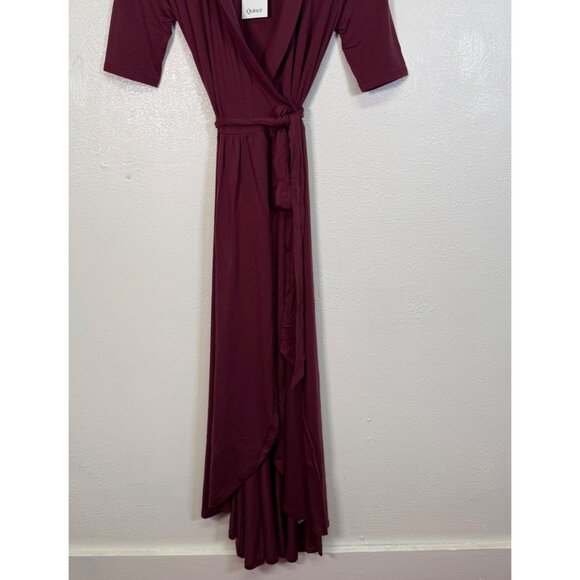 NWT Quince Tencel Jersey Midi Wrap Dress Wine Basic Sleeved Small Classic - Picture 12 of 13